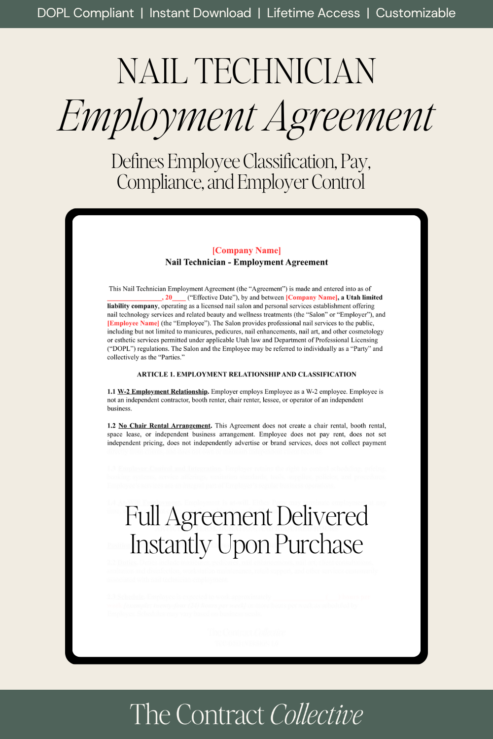 Utah Nail Technician Employment Agreement