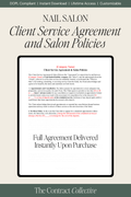 Nail salon client service agreement and salon policies preview on beige and green background