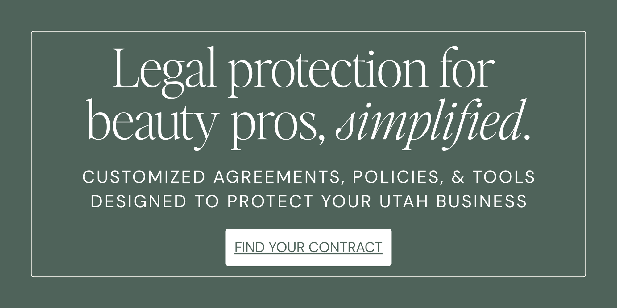 Promotional text for legal protection services for beauty businesses in Utah on a green background.