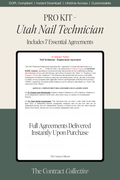 Promotional image for Utah Nail Technician Pro Kit with text about agreements and instant download.