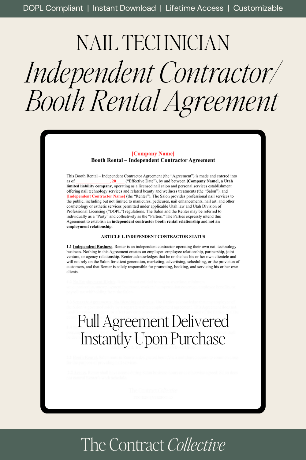 Nail technician independent contractor/booth rental agreement preview