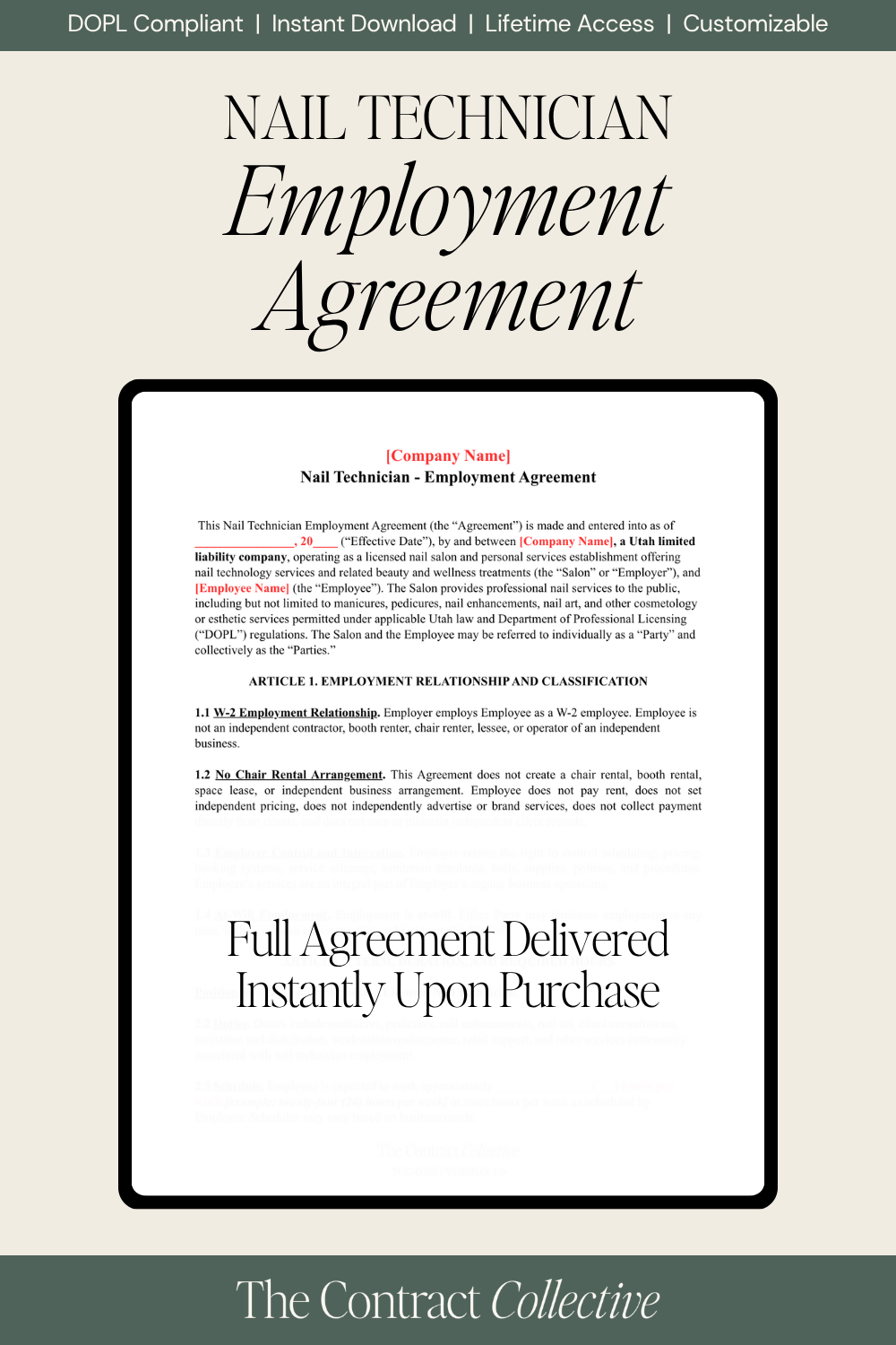 Utah nail technician employment agreement preview 